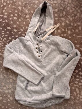 Thread & Supply Heather Light Gray Henley Hoodie